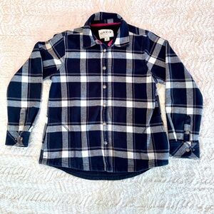 Orvis Women’s Fleece-Lined Shacket Sz M | Black & White Buffalo Plaid Snap